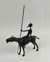High Objects abstract black-bronze rider sculpture on horse with spear, 17" H x 16" W