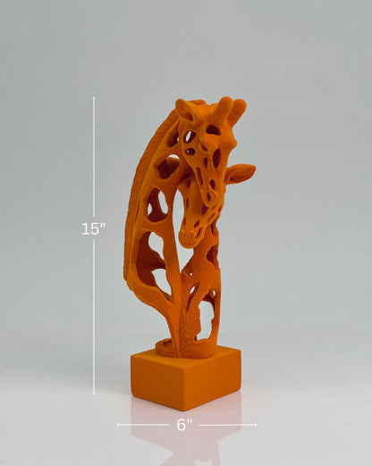 High Objects Savannah Embrace abstract giraffe sculpture, matte terracotta-orange finish, 15" tall.