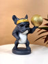 High Objects Sport Bulldog showpiece in matte black and grey, holding a gold basketball and wearing a gold headband.