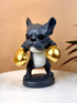 High Objects Sport Bulldog showpiece in matte black and grey with metallic gold boxing gloves.