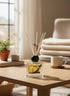 High Objects elegant square glass aroma reed diffuser with cloves scent, 110ML, featuring a clear glass bottle and white reed sticks.