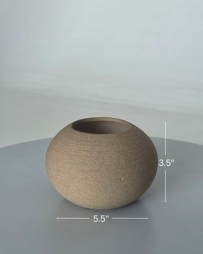High Objects TerraSphere ceramic vase, spherical, natural earthy texture, minimalist design, 5.5" W x 3.5" H