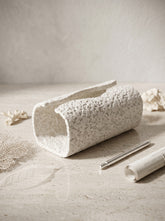 High Objects textured white ceramic tissue box holder with a rough, organic finish.
