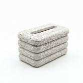 High Objects textured white rectangular tissue box holder with rounded edges, stacked design