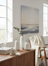 High Objects set of 3 white ceramic vases with textured diagonal line pattern