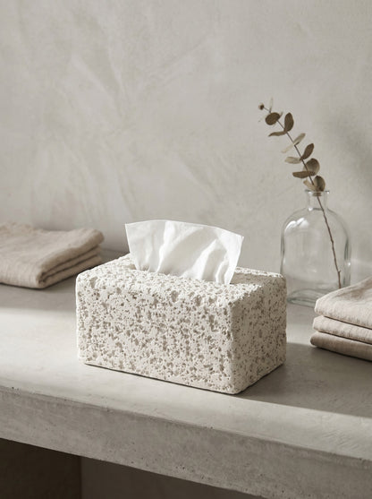 High Objects white textured rectangular tissue box with a rough, porous finish.
