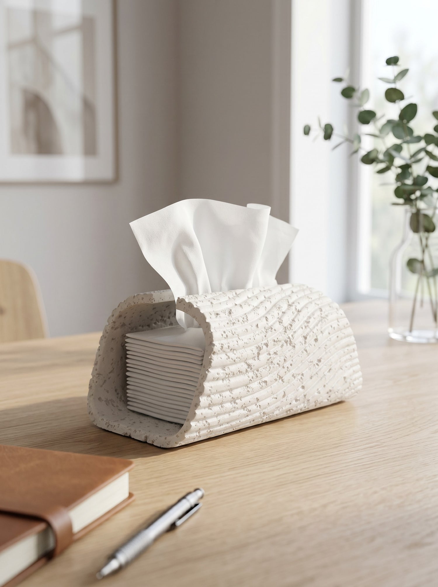 High Objects white textured cylindrical tissue box with ribbed detail