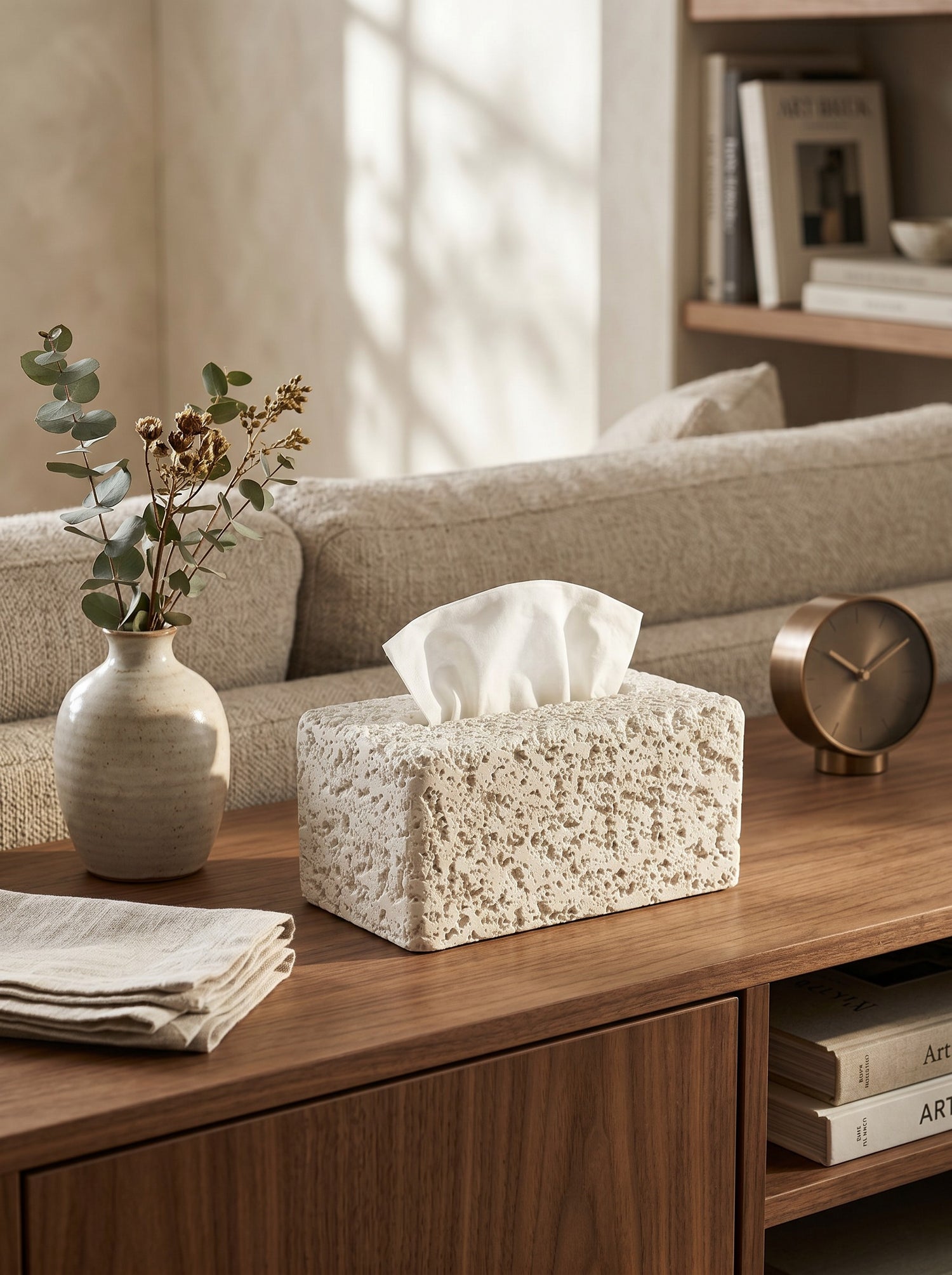High Objects white textured rectangular tissue box dispenser