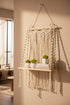 High Objects Willow Macramé Cascade Shelf with off-white cotton fringe, wood shelf, and metal ring details.