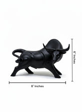 High Objects black bull showpiece with curved horns and muscular body, a symbol of strength and prosperity.