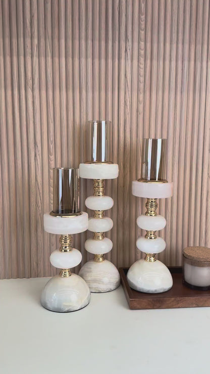 Sculptura Stone Candle Stand Set