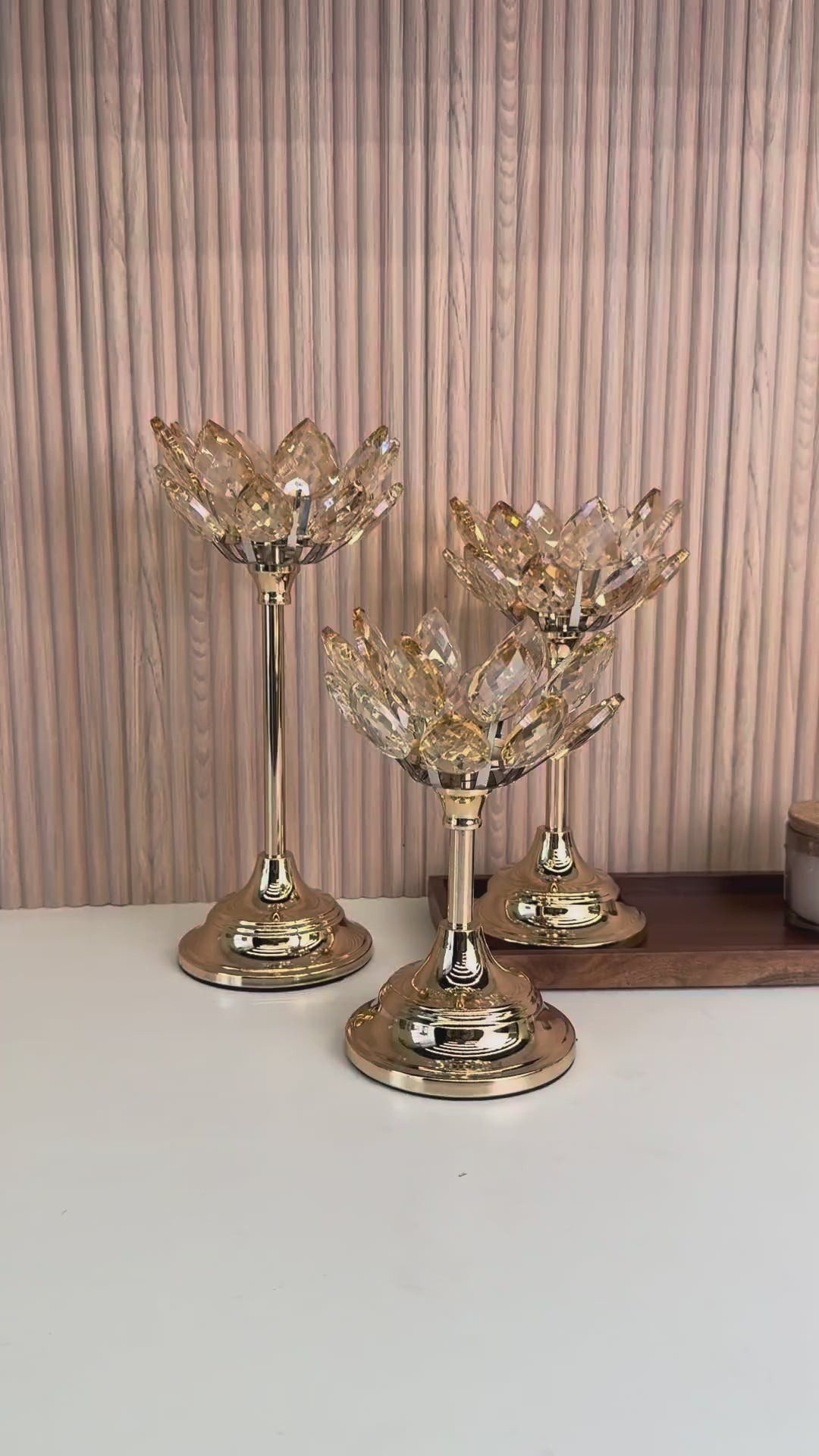 Crystal Lotus Candle Stand Set