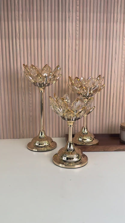 Crystal Lotus Candle Stand Set